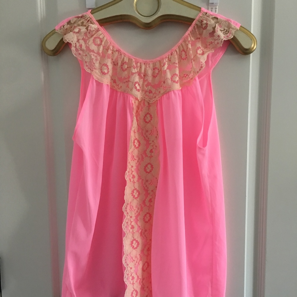 vintage pink nylon babydoll top nightie